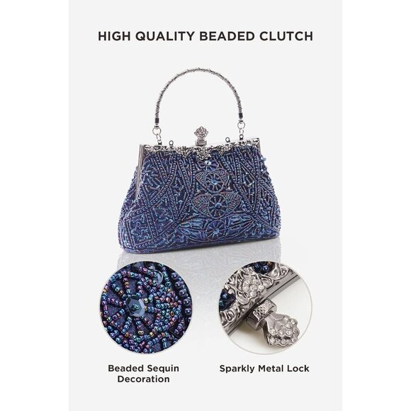 ❤️ Womens Pearl Roaring Evening Clutch Beaded Gatsby Costume Accessories Handbag - Picture 2 of 7